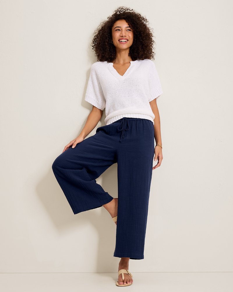 Island Gauze High-Rise Wide-Leg Cropped Pants