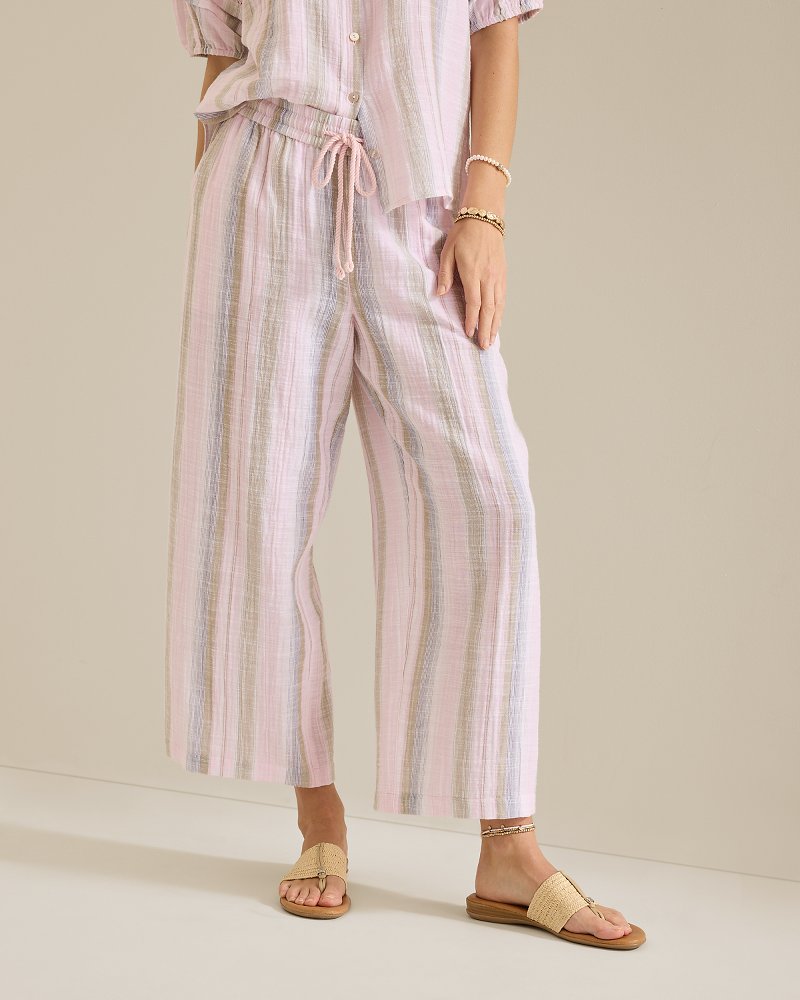 Island Gauze Stripe High-Rise Wide-Leg Cropped Pants