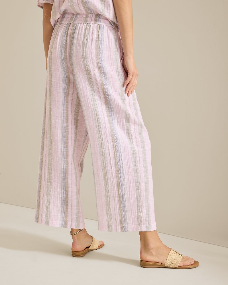 Island Gauze Stripe High-Rise Wide-Leg Cropped Pants