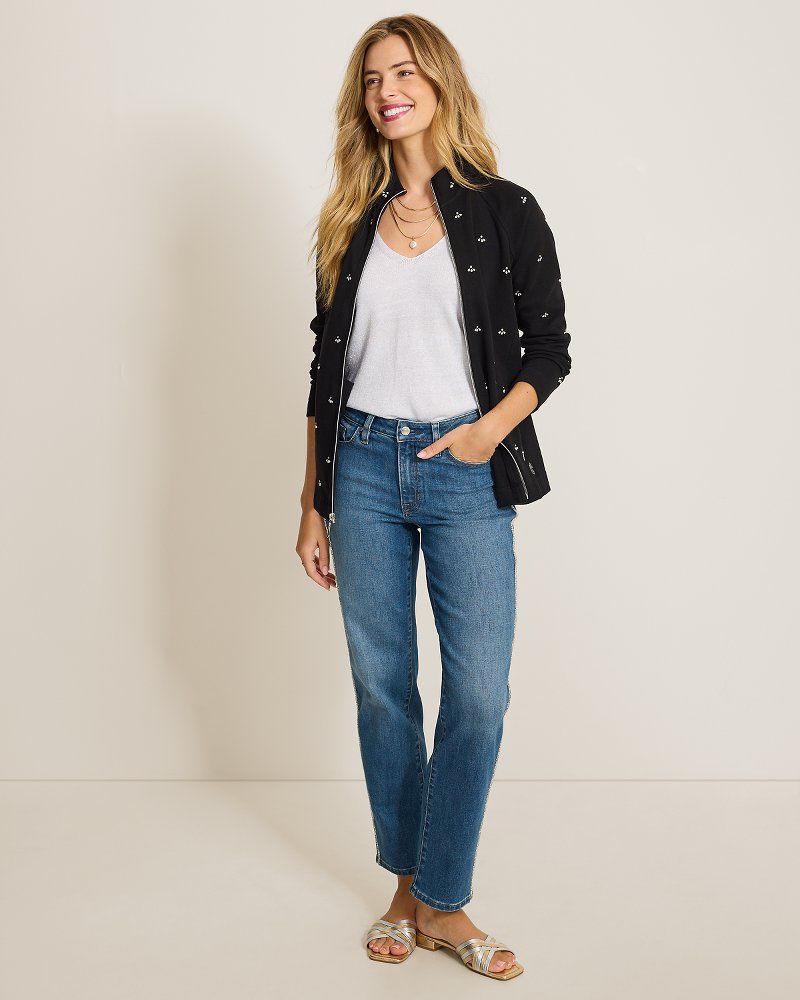 Mid-Rise Straight-Leg Sparkle Tuxedo Stripe Jeans