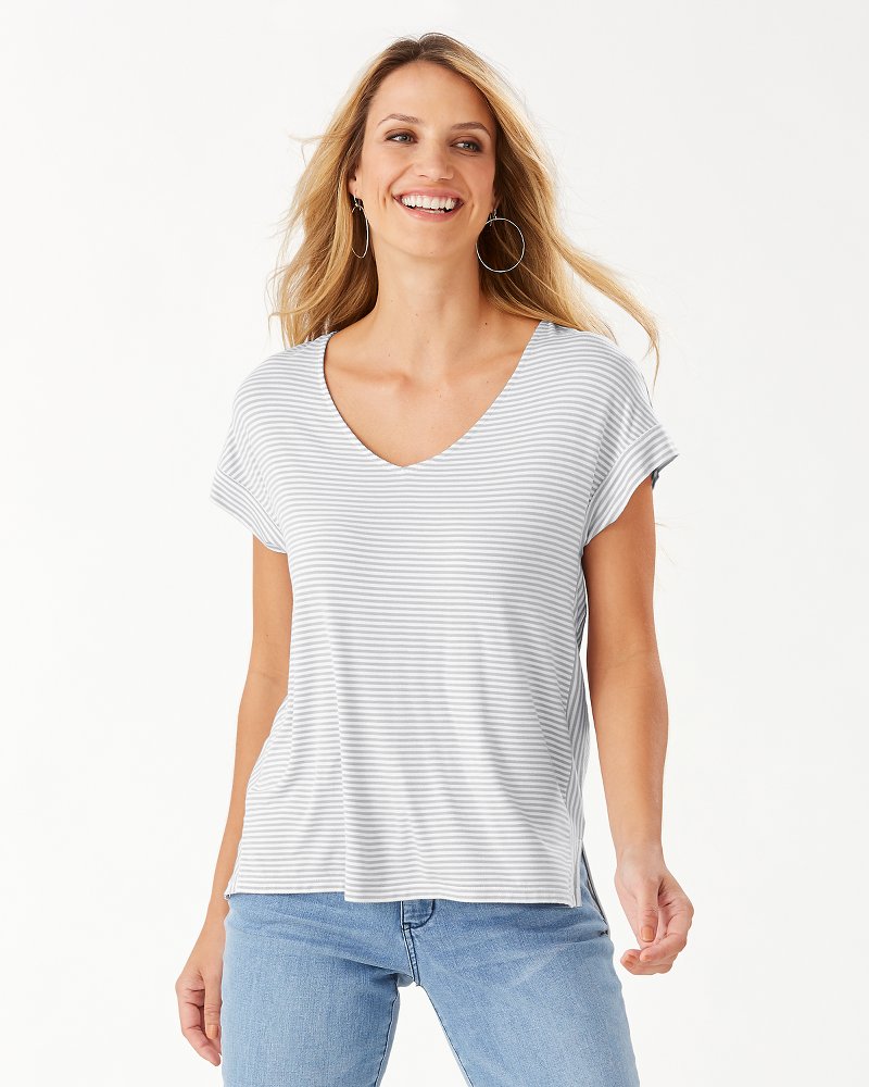 Thumbnail for Cassia Stripe V-Neck T-Shirt