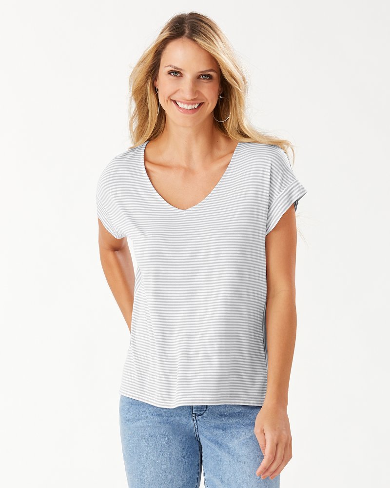 Thumbnail for Cassia Stripe V-Neck T-Shirt
