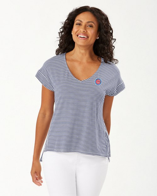 MLB® Cassia Stripe Sealight V-Neck T-Shirt