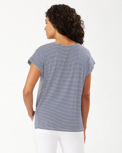 Collegiate Cassia Stripe Sealight V-Neck T-Shirt