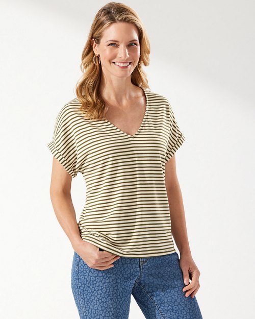 Kauai Shimmer Stripe V-Neck T-Shirt