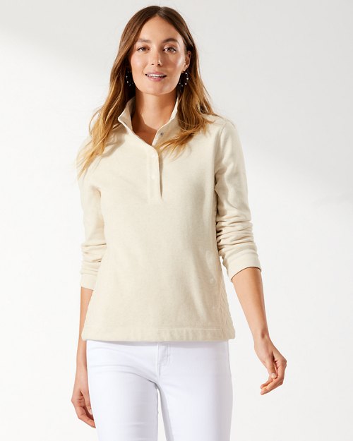 Aruba Quilted Linen Accent Half-Snap Sweatshirt