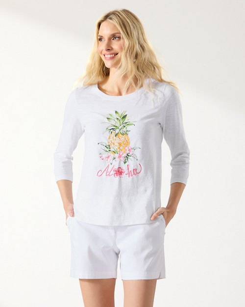 Ashby Isles Embroidered Pineapple ¾-Sleeve Lux T-Shirt