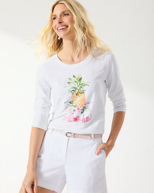 Ashby Isles Embroidered Pineapple ¾-Sleeve Lux T-Shirt