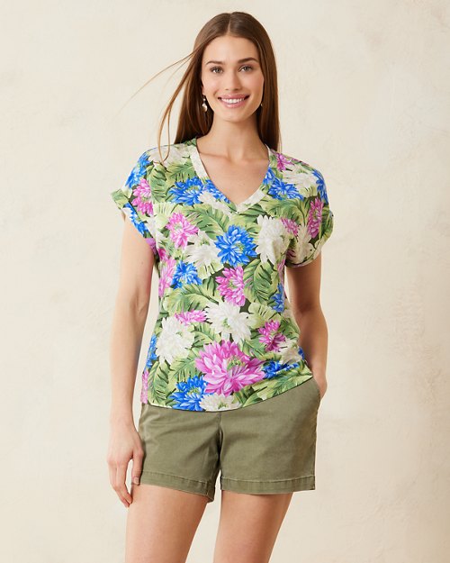 Kauai Lush Lotus V-Neck T-Shirt