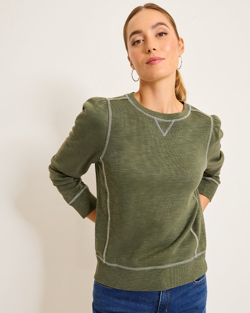 Tobago Bay Puff-Sleeve Crew Sweatshirt