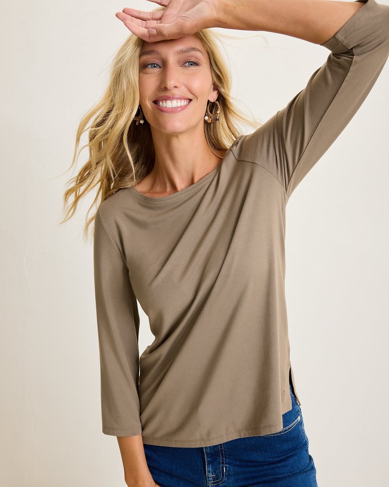 Kona Isles 3/4-Sleeve Boat-Neck Top