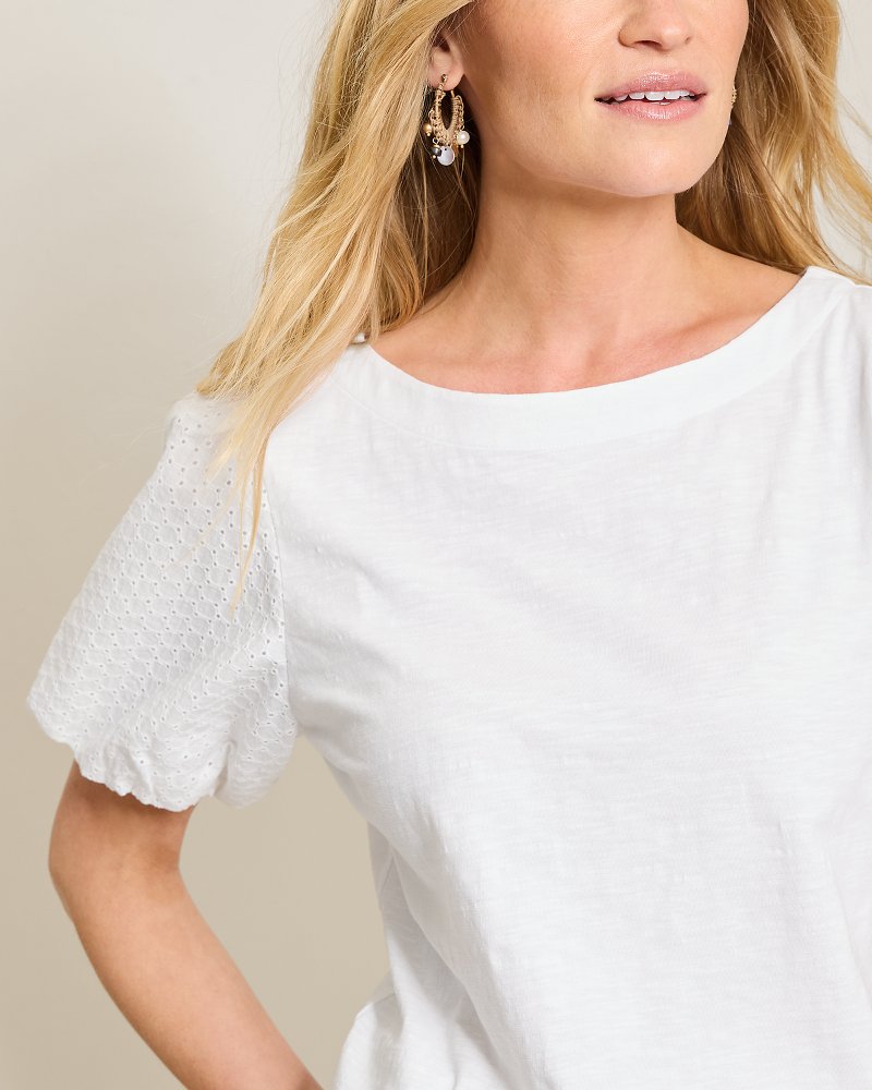 Thumbnail for Eyelet Puff-Sleeve Lux T-Shirt