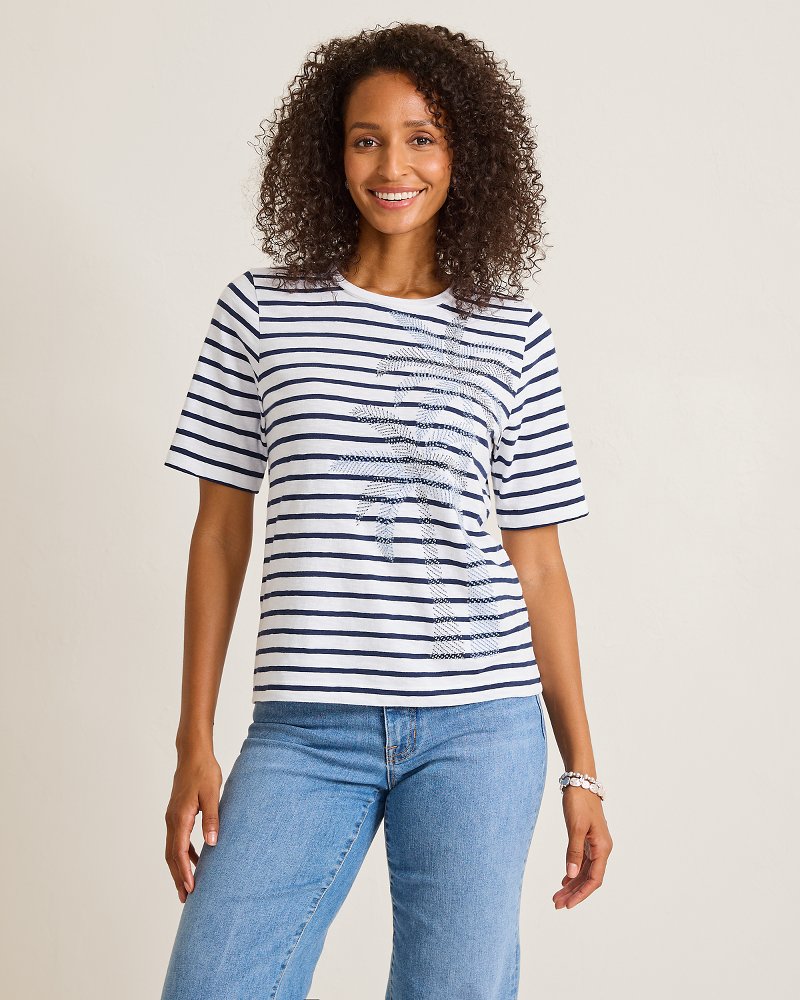 Palms Stripe Embellished Lux T-Shirt