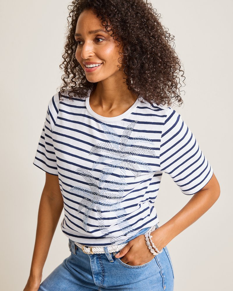 Palms Stripe Embellished Lux T-Shirt