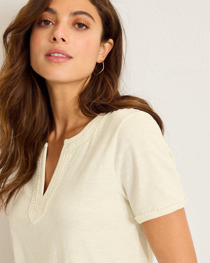 Scallop Trim V-Neck Lux T-Shirt