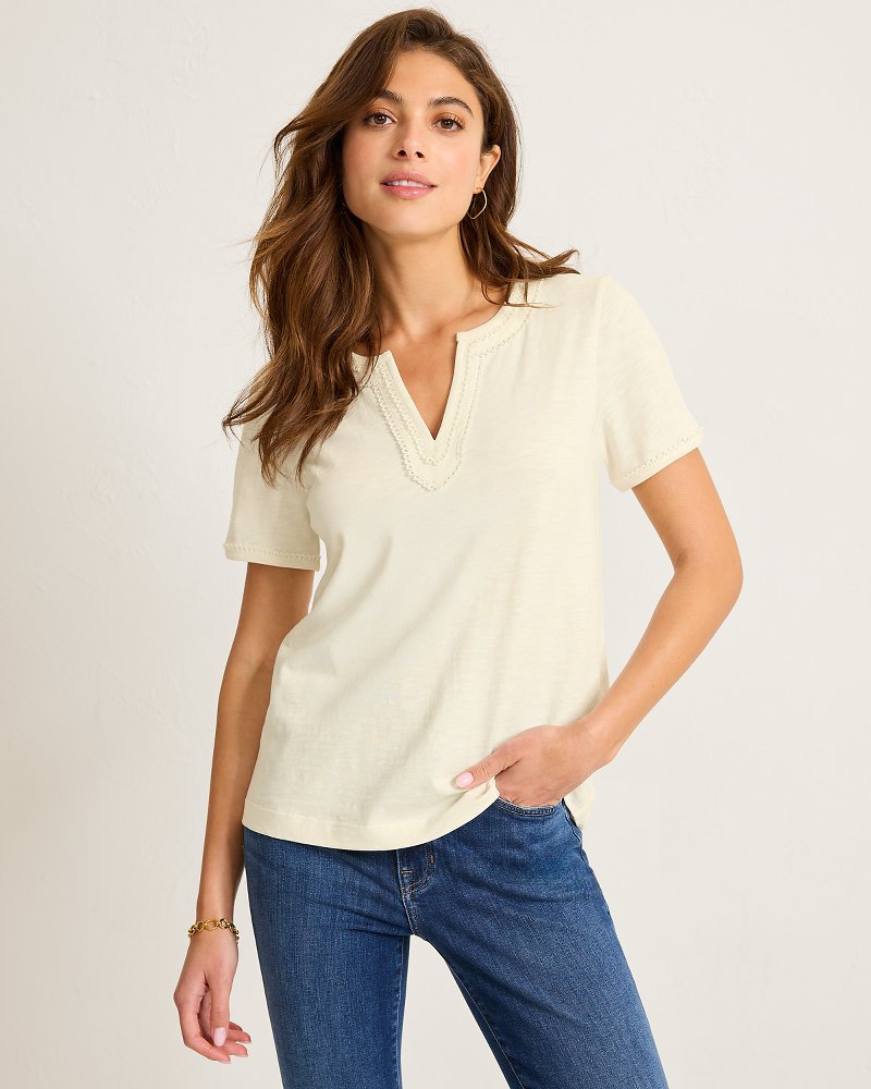Scallop Trim V-Neck Lux T-Shirt