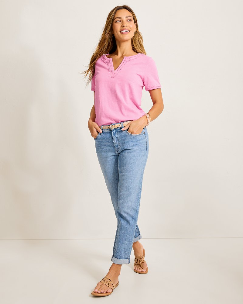 Scallop Trim V-Neck Lux T-Shirt