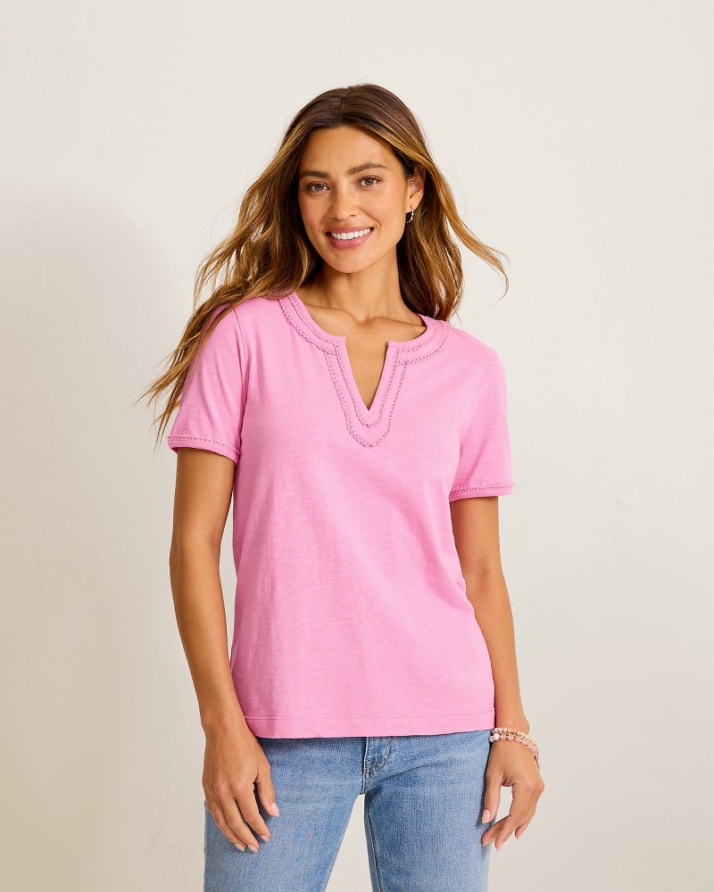 Scallop Trim V-Neck Lux T-Shirt