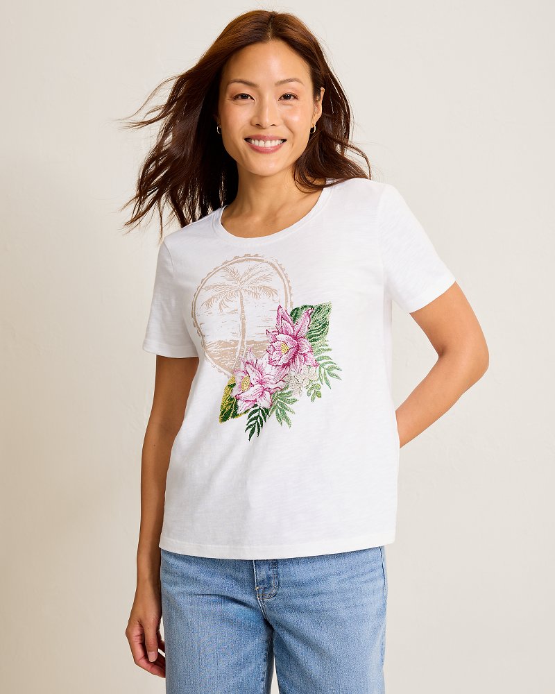 Floral Stamp Embellished Lux T-Shirt