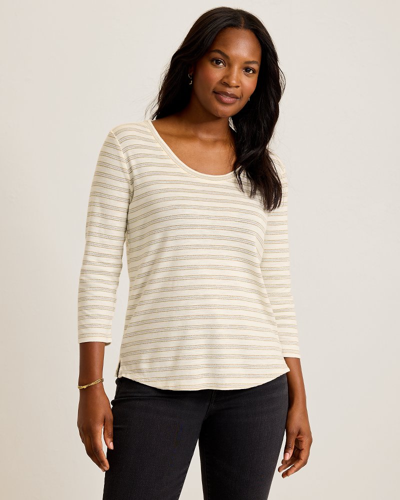 Ashby Isles Metallic Stripe 3/4-Sleeve T-Shirt