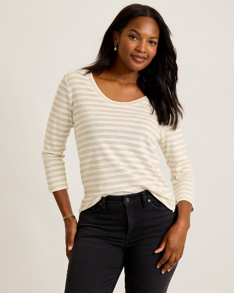 Ashby Isles Metallic Stripe 3/4-Sleeve T-Shirt