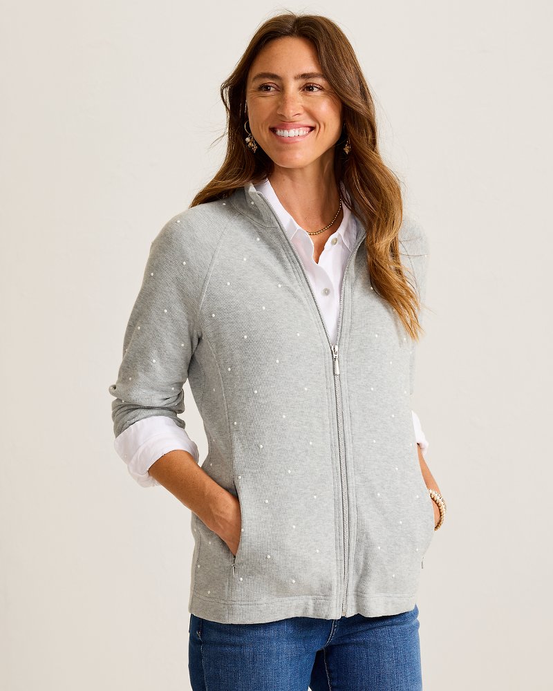 Aruba Embellished Pearl Full-Zip Sweatshirt