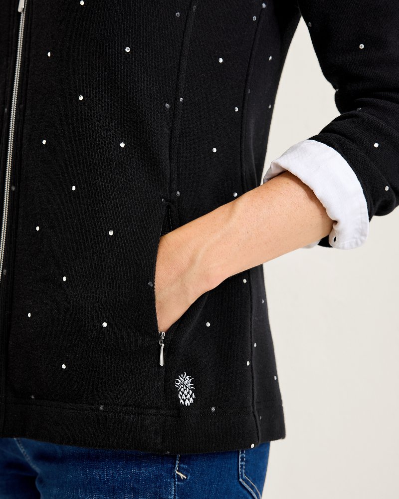 Aruba Embellished Rhinestone Full-Zip Sweatshirt