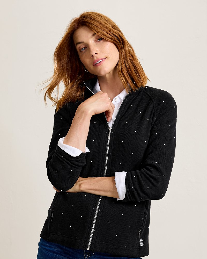 Aruba Embellished Rhinestone Full-Zip Sweatshirt
