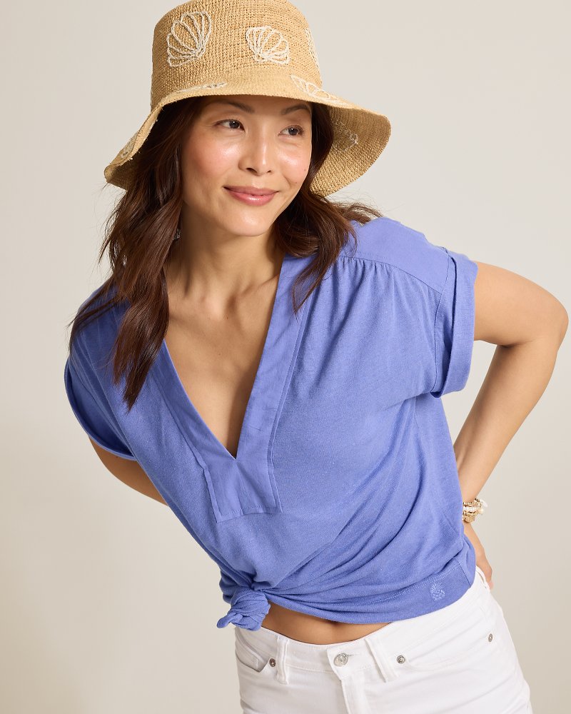 Linen-Blend Short-Sleeve Top