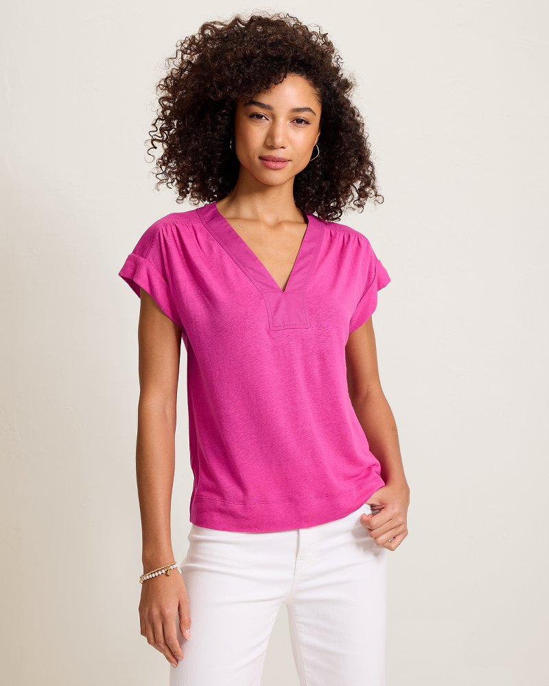 Linen-Blend Short-Sleeve Top