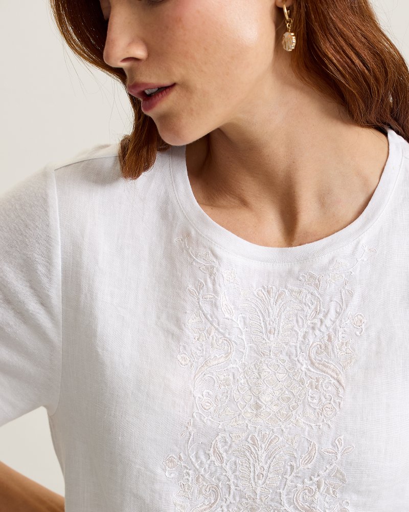 Noble Pineapple Embroidered Linen-Blend T-Shirt