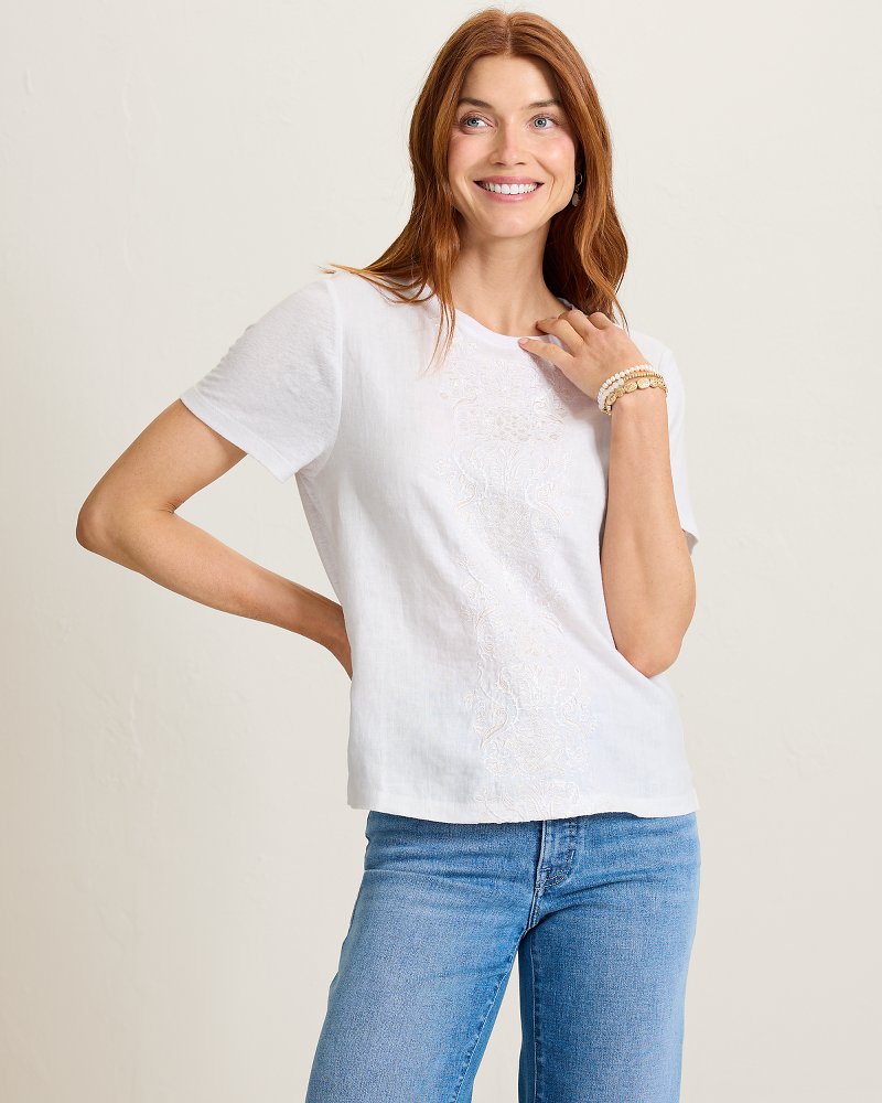 Noble Pineapple Embroidered Linen-Blend T-Shirt