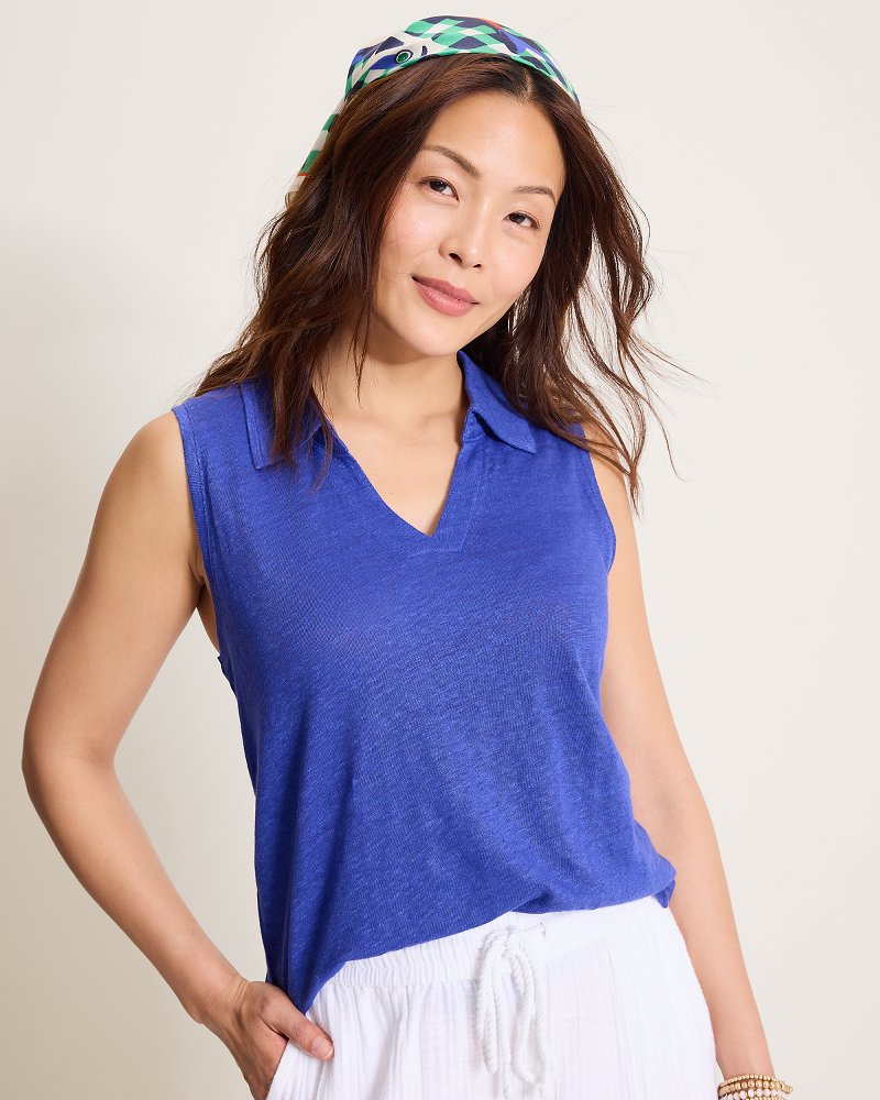 Linnea Johnny Collar Linen Tank Top