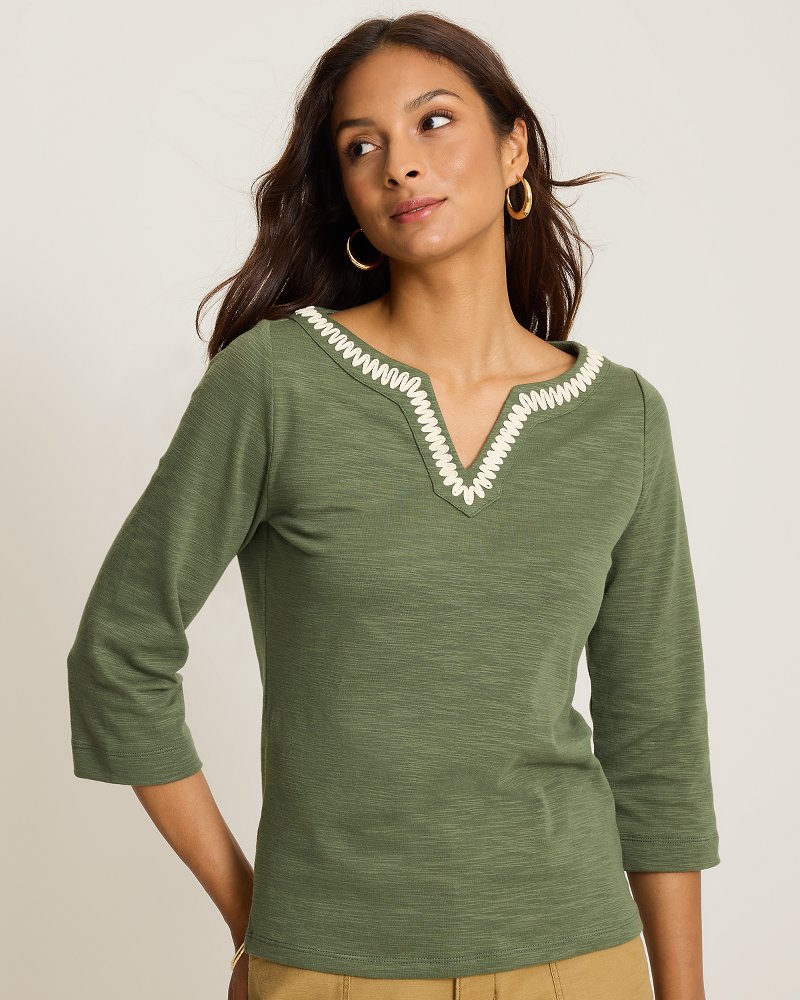 Ashby Isles Stretch Soutache 3/4-Sleeve  T-Shirt