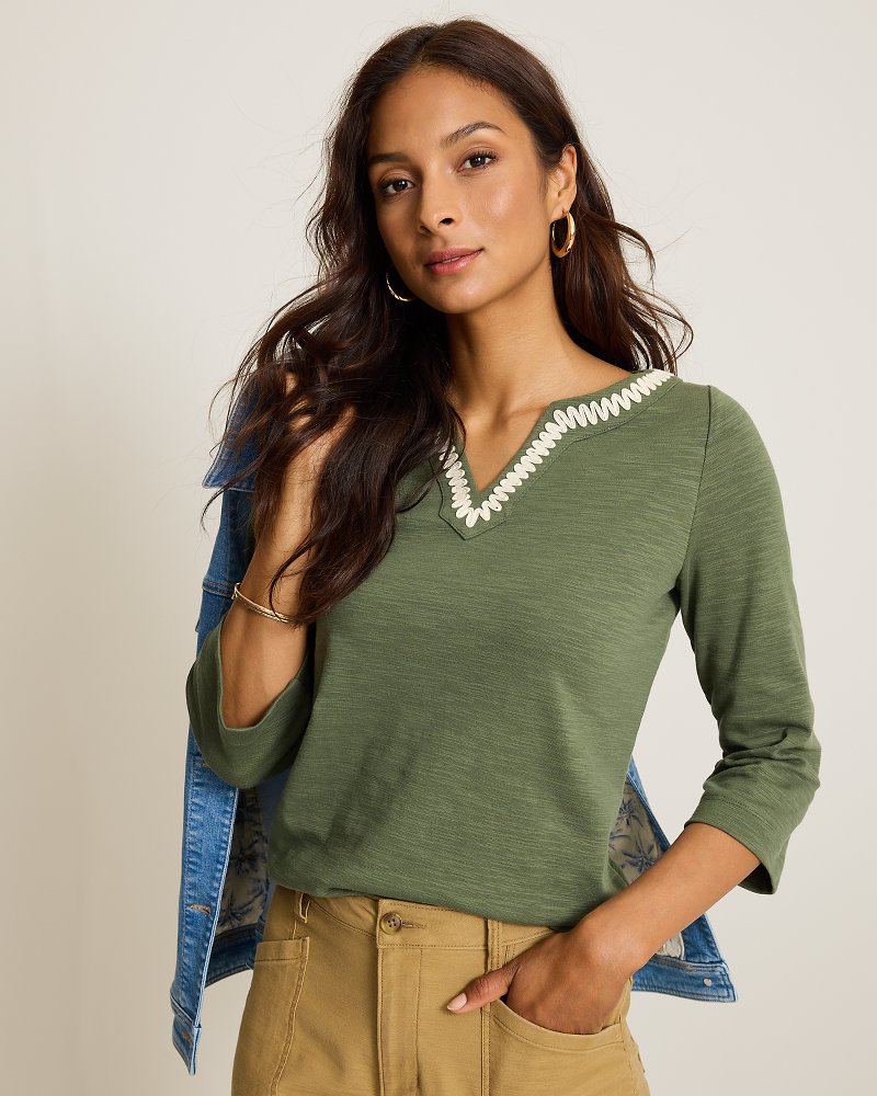 Ashby Isles Stretch Soutache 3/4-Sleeve  T-Shirt