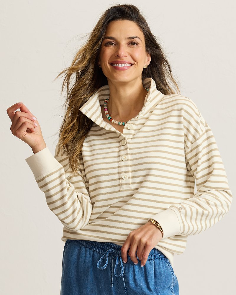 Marina Del Mar Stripe Mock Sweatshirt