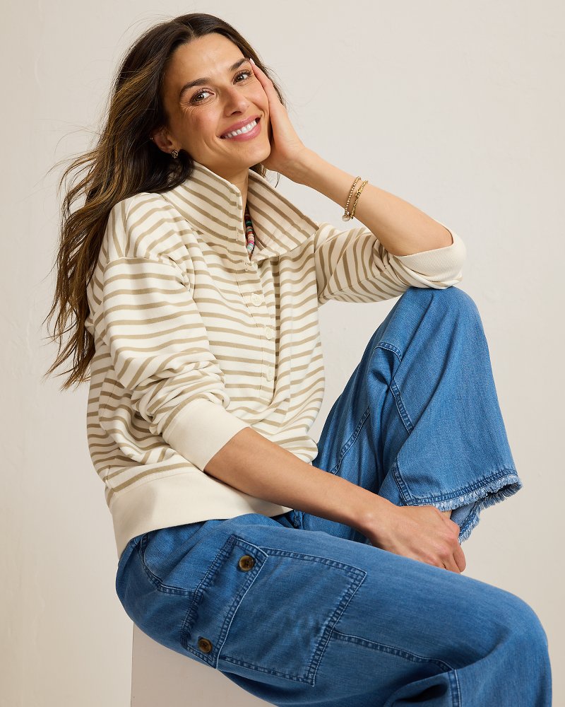 Marina Del Mar Stripe Mock Sweatshirt