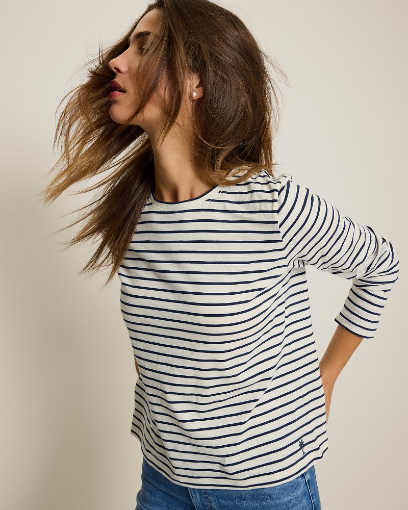 Paradise Breeze Striped Crewneck Long-Sleeve T-Shirt