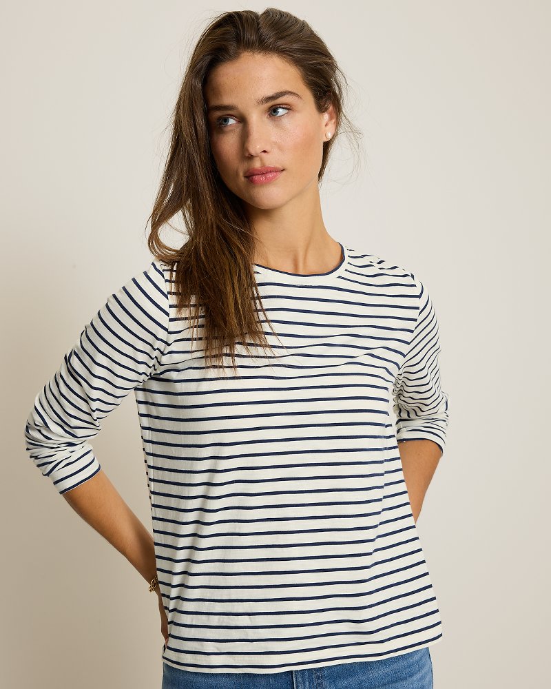 Paradise Breeze Striped Crewneck Long-Sleeve T-Shirt
