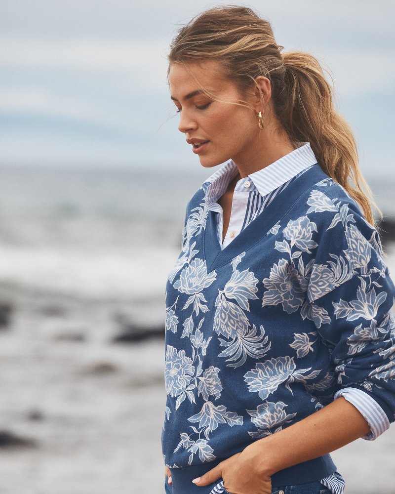 Marina Del Mar Breezy Blooms V-Neck Sweatshirt