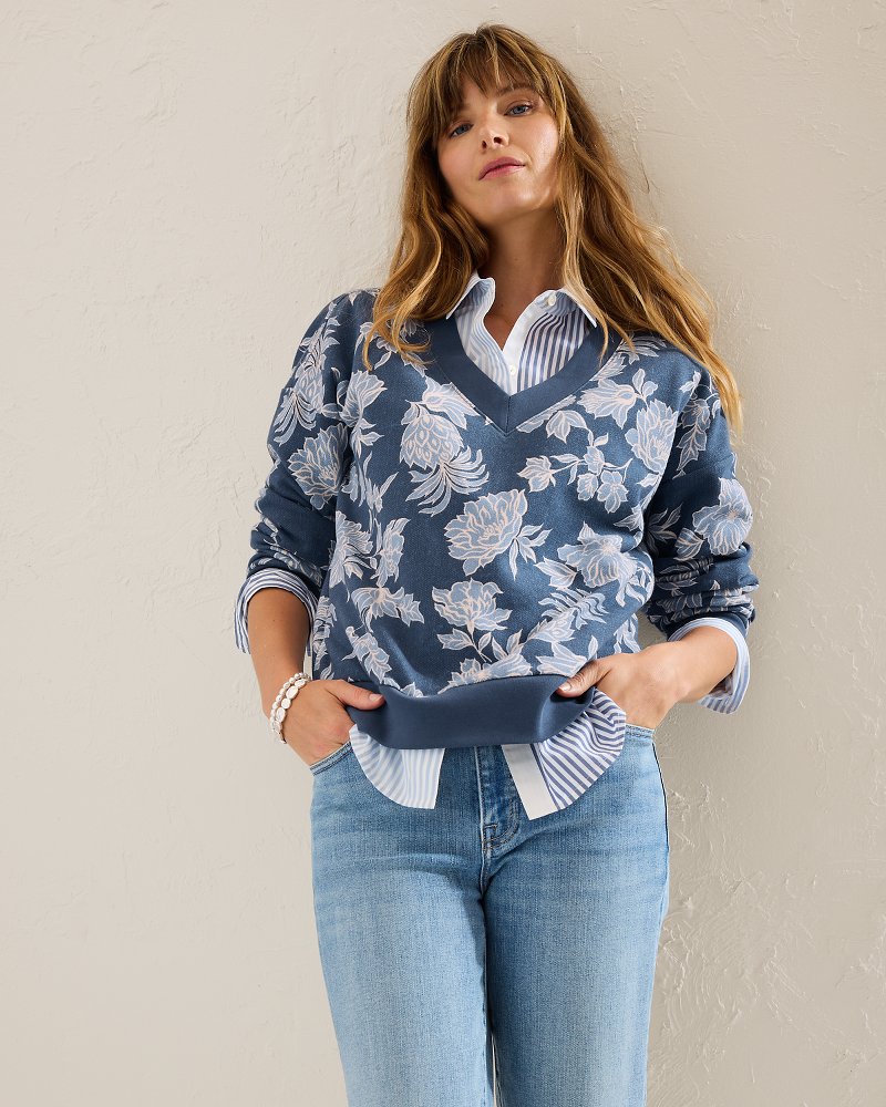 Marina Del Mar Breezy Blooms V-Neck Sweatshirt thumbnail 5