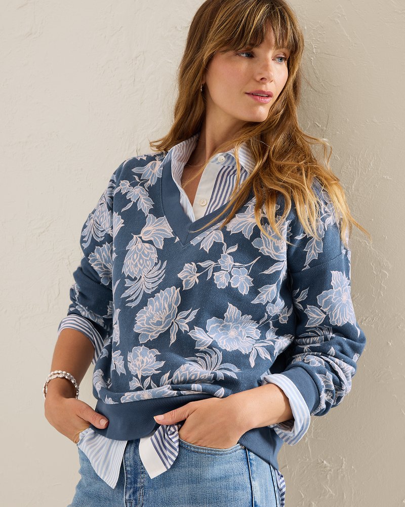 Marina Del Mar Breezy Blooms V-Neck Sweatshirt