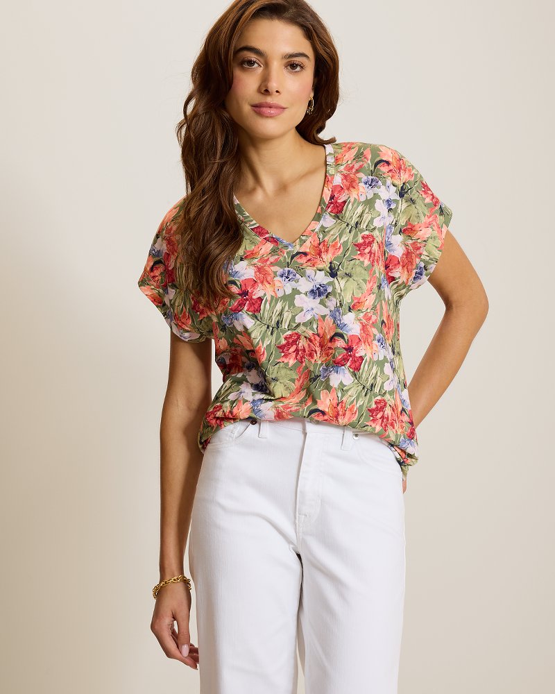 Kauai Island Blooms V-Neck T-Shirt