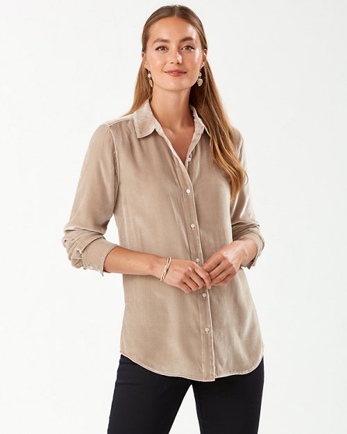 Velvet Sands Silk-Blend Long-Sleeve Shirt