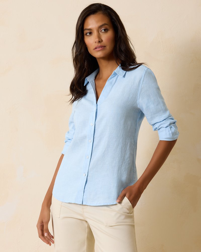 Royal blue front open button down crepe shirt 