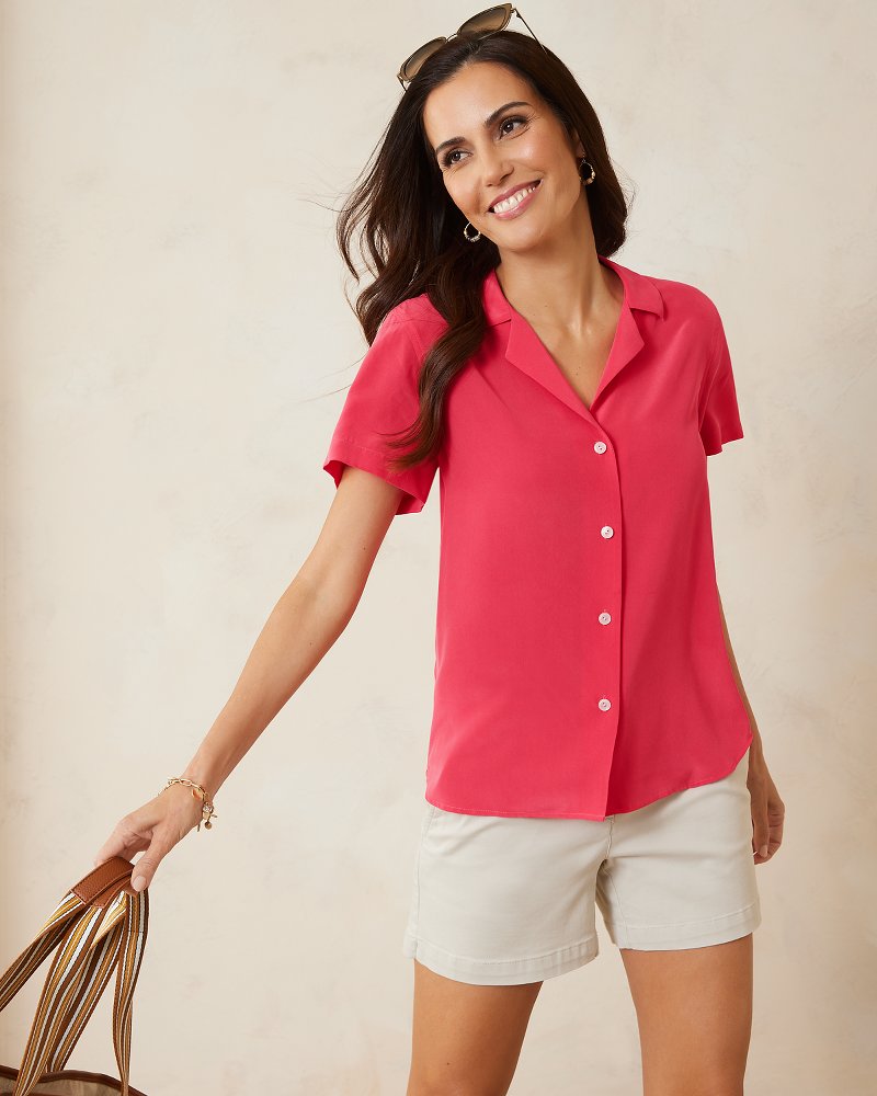 Women's Short Sleeve Button-down Camp Shirt - A New Day™ Tan Xs