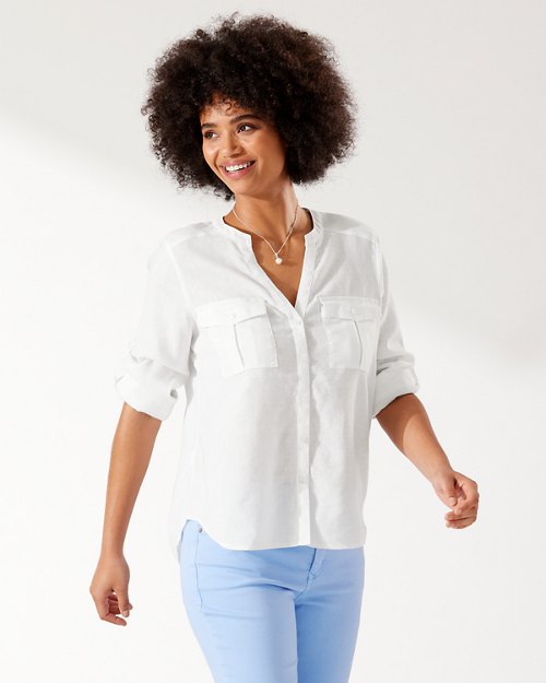Coastalina Stretch-Linen Long-Sleeve Shirt