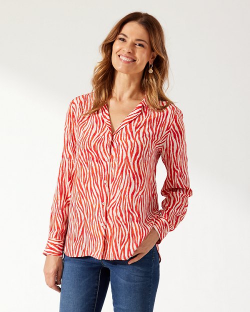 Zesty Zebra Silk Long-Sleeve Shirt
