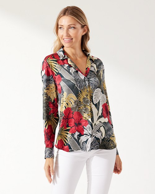 Hibiscus Romance Silk Long-Sleeve Shirt