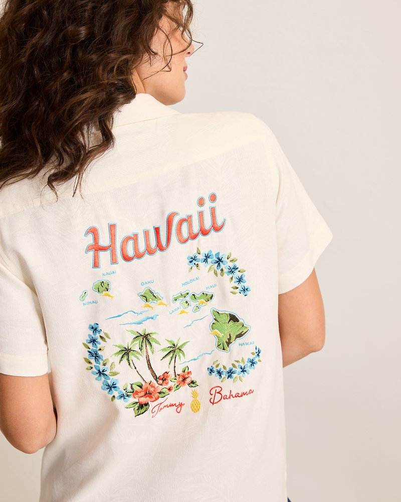 Hawaiian Hot Spots Embroidered Silk Camp Shirt